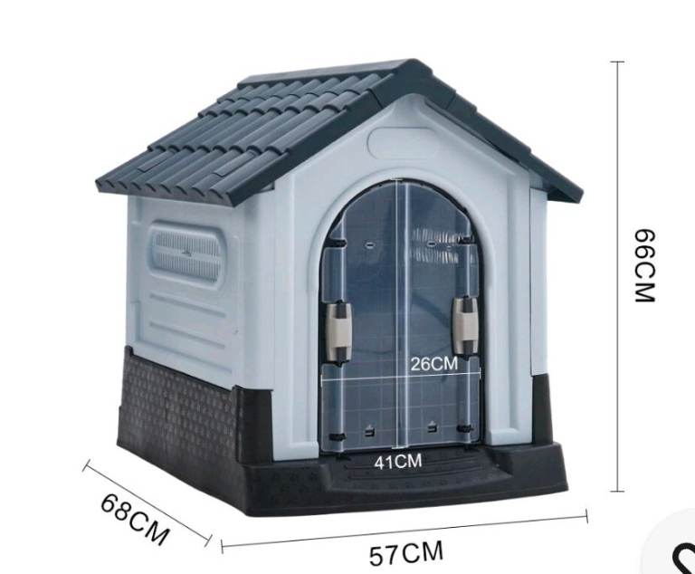 A new still boxed flat packed white x grey put door pet house 