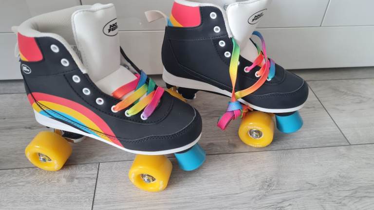 New! Quad roller skates UK 3 EU 36 fitness skates semi sift boots rainbow 