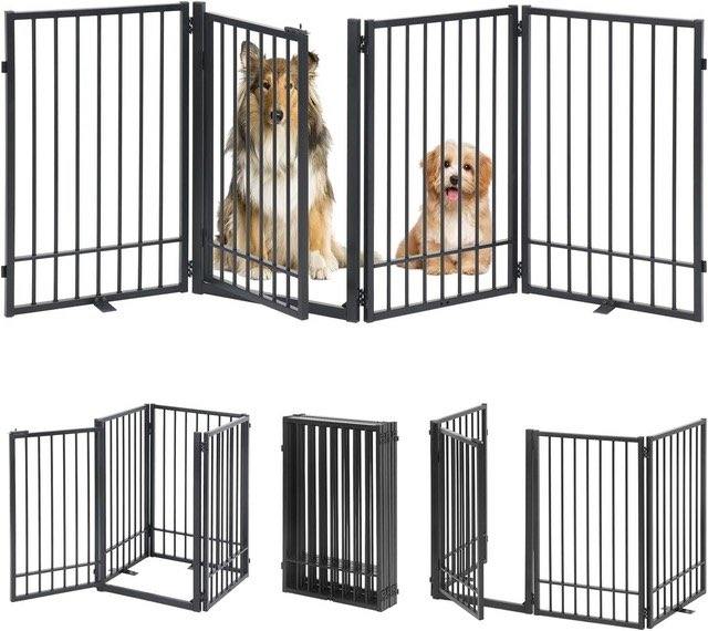 HIDOG Metal Freestanding Dog Gate with Door, Extra Wide 205cm, Height 78 cm , Foldable
