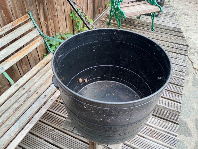 Large Black Plastic Garden Planter / Plant Barrel