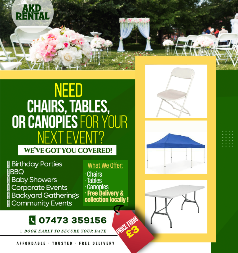 Hire chairs   Tables   Canopies   Tent 