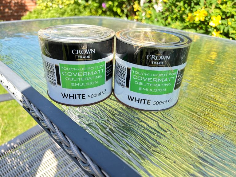 Two New Crown Trade Obliterating Emulsion Paint Pots