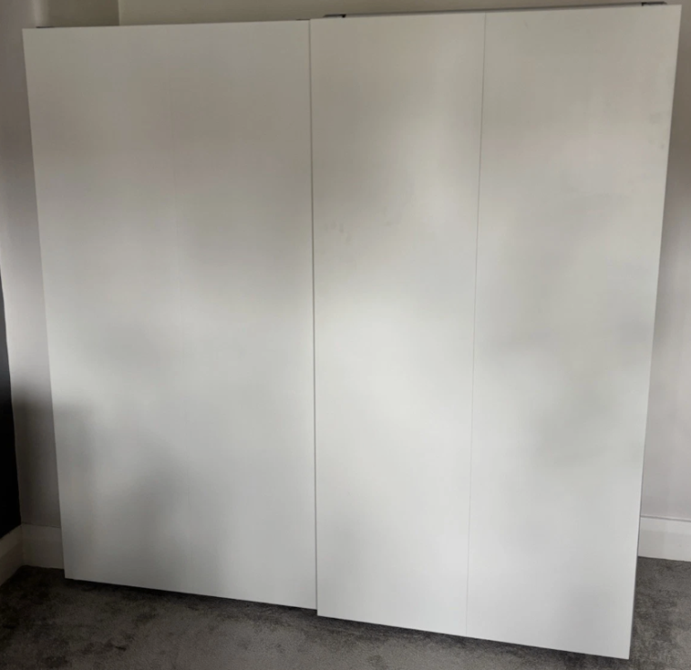 IKEA White Sliding Door Wardrobe with 2 Rails, 3 Drawers & 5 shelves FREE DELIVERY 150
