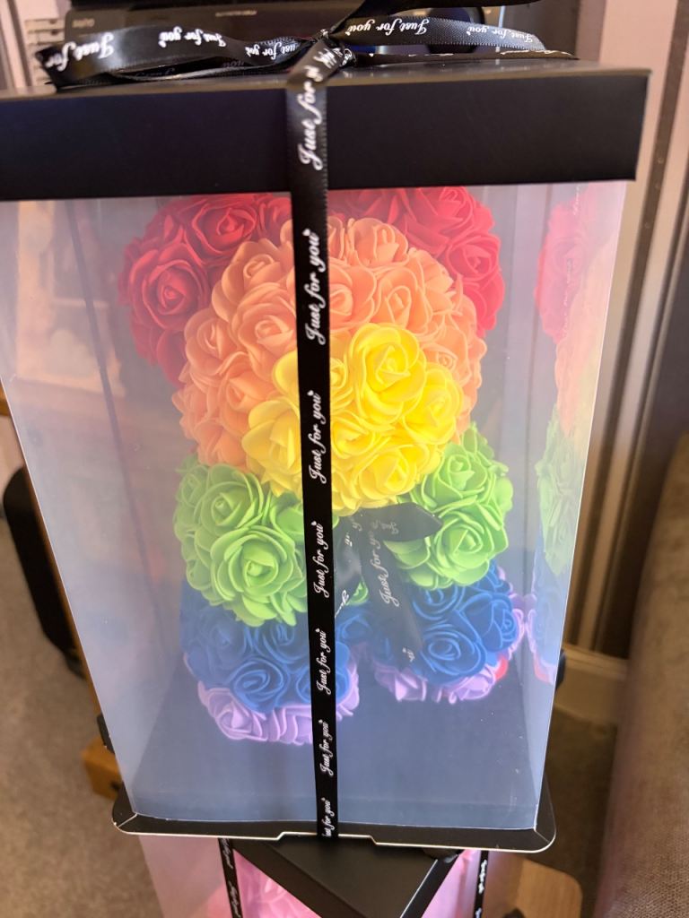 New Rainbow Rose Bear in Gift Box