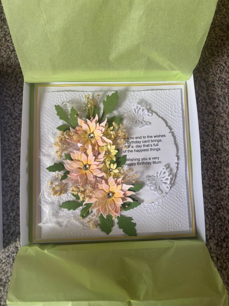 Handmade Birthday Card in Box - Floral Design for Mum
