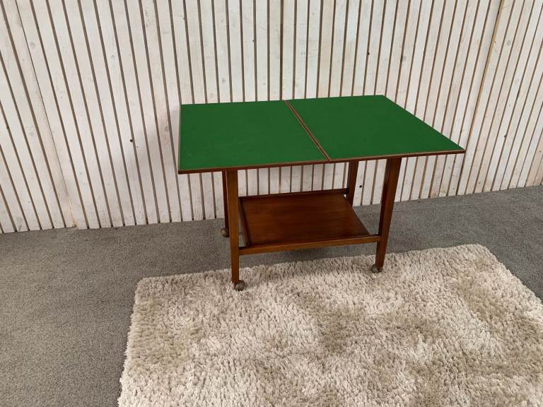 Teak Side Table on Wheels/Metamorphic Card or Games Table by Eastcraft of Scot H62 W90 D65