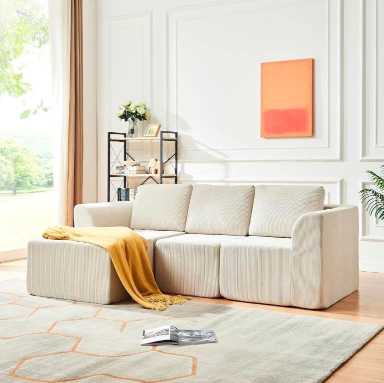 3 Seater Modular Sectional Sofa,Cloud Boneless Couch with Memory Foam Seating