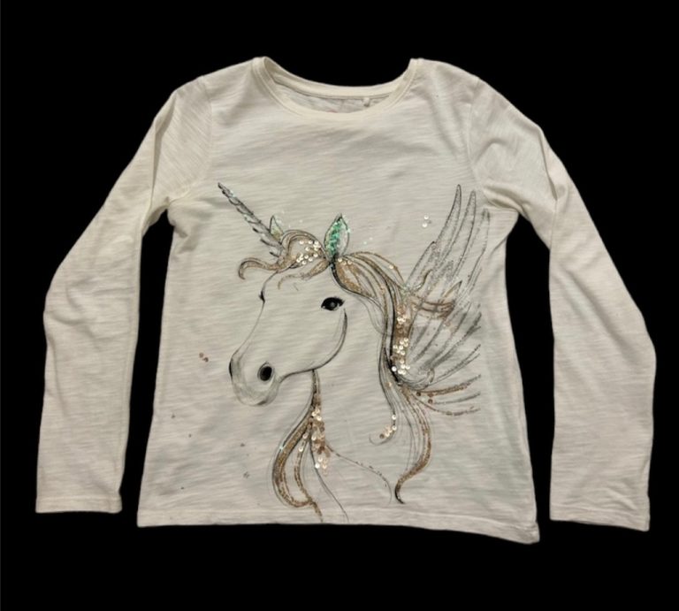 Next Girls Sparkly Unicorn Top Long Sleeves Round Neck Aged 11 Years Old