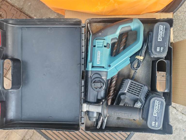 Erbauer Cordless SDS + Site Radio Drill + Erbauer Site Radio with 2 Batteries