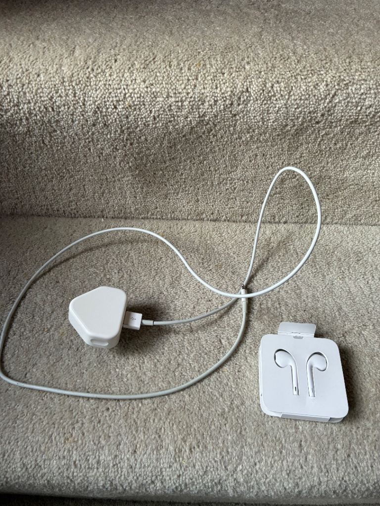 Genuine Apple plug with lightning cable and wired earpods. Collect Chichester