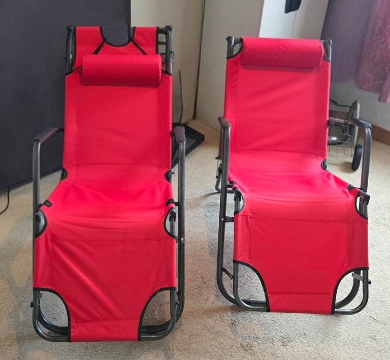 Folding 2-in-1 Beach Garden and Camping Lounge Chairs - Red
