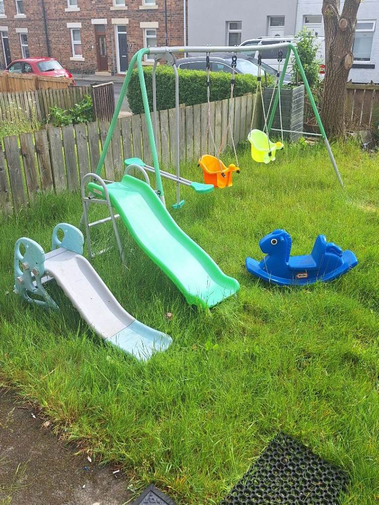 Kids Garden Swing Set with Slides and Rocker – Used