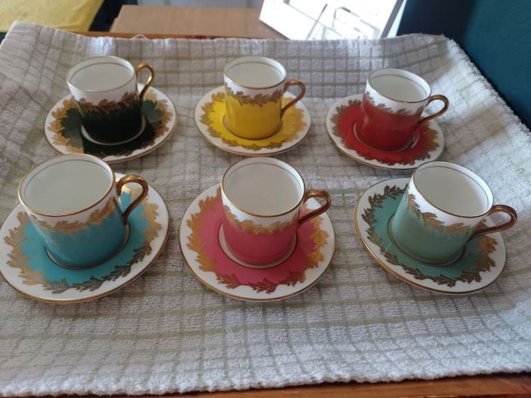 Vintage Ainsley Demitasse set of 6 cups and saucers 