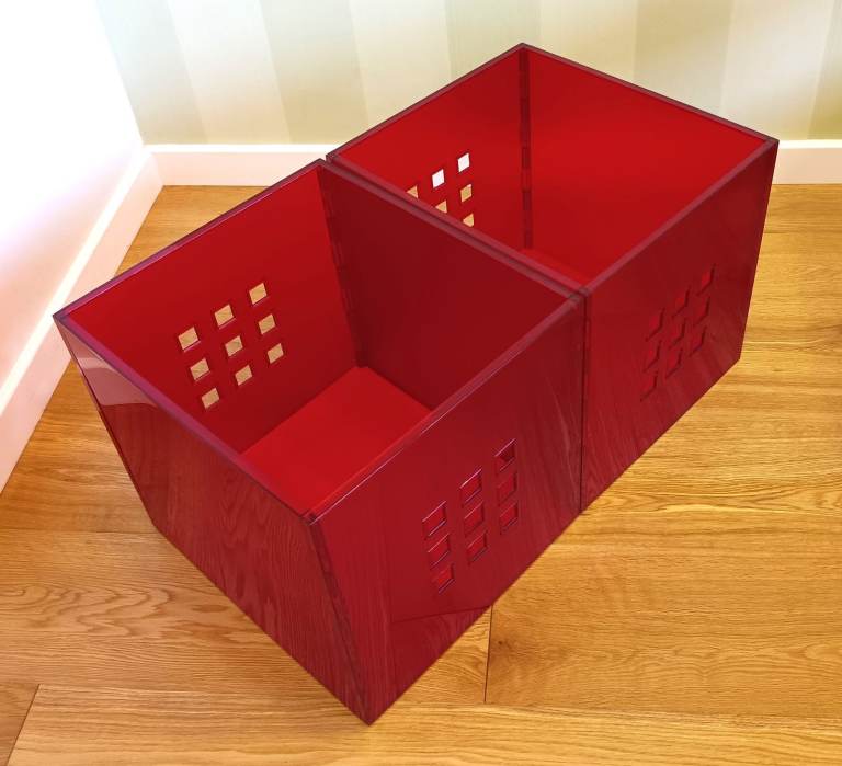 2x IKEA KALLAX EXPEDIT Insert LEKMAN Plastic Basket Box Storage Unit Organiser Cube Clear Red KT36LP