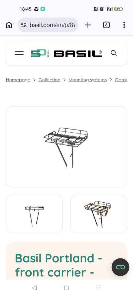Basil Portland Front Bike Carrier - Black, Good Condition