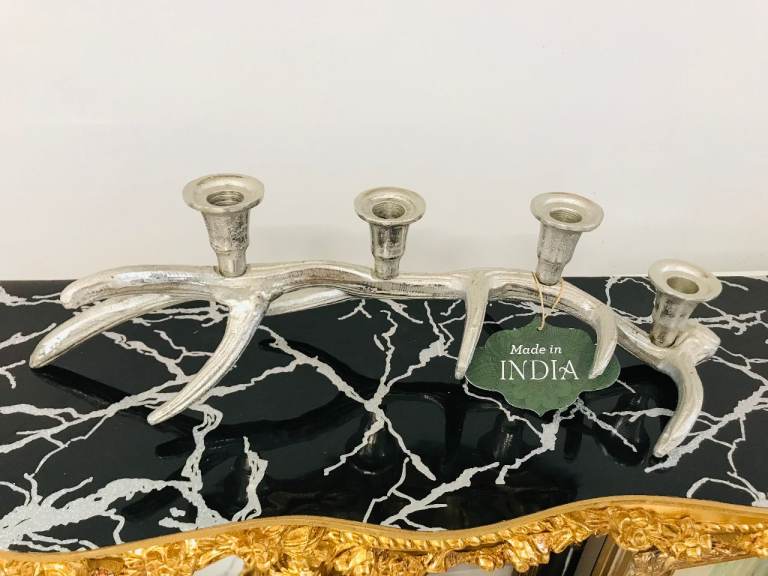 NEW STAG ANTLER METAL CANDLESTICK HOLDER + NEW CANDLES