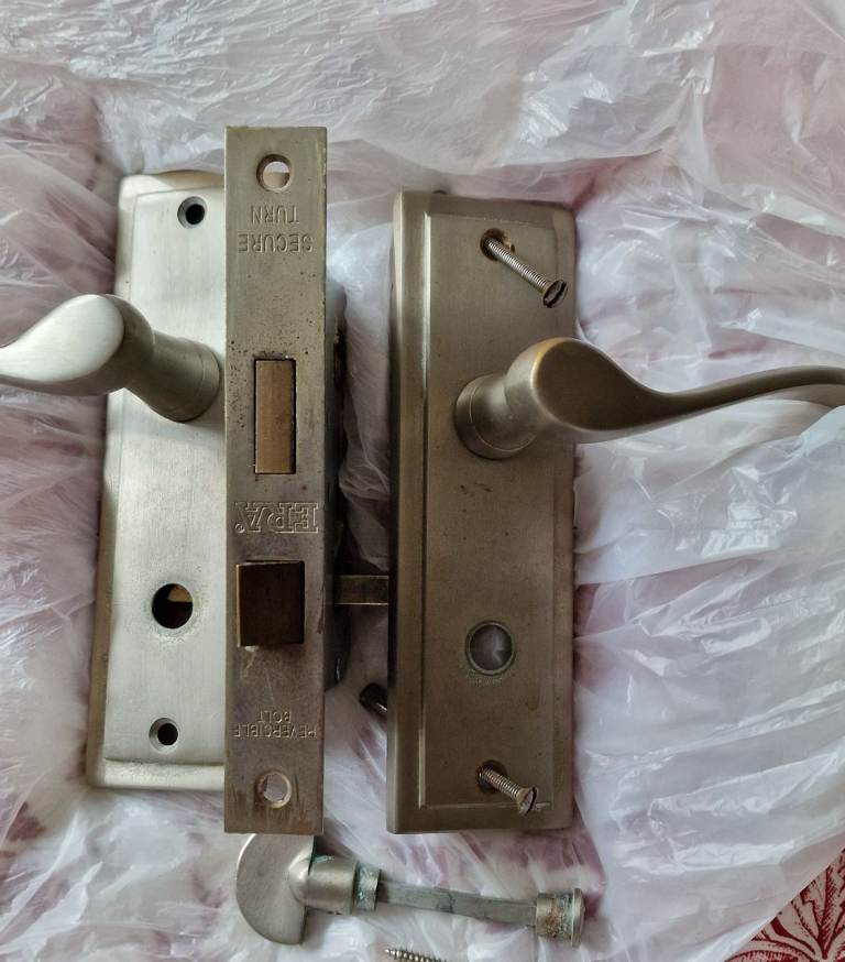 Door Handle Set with Latch and Spindle – Good Condition