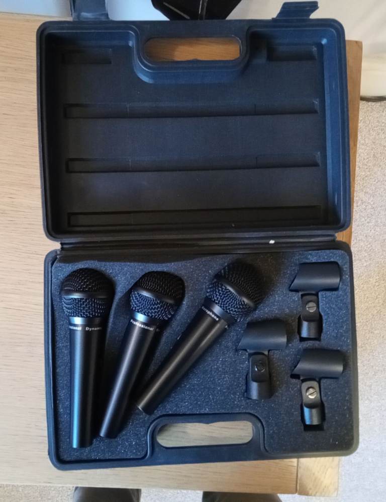 Three microphones with case