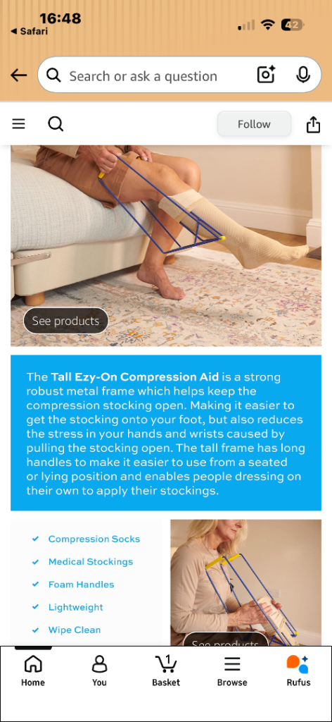 Ezy-On Compression Stocking Aid – Tall Metal Frame Helper