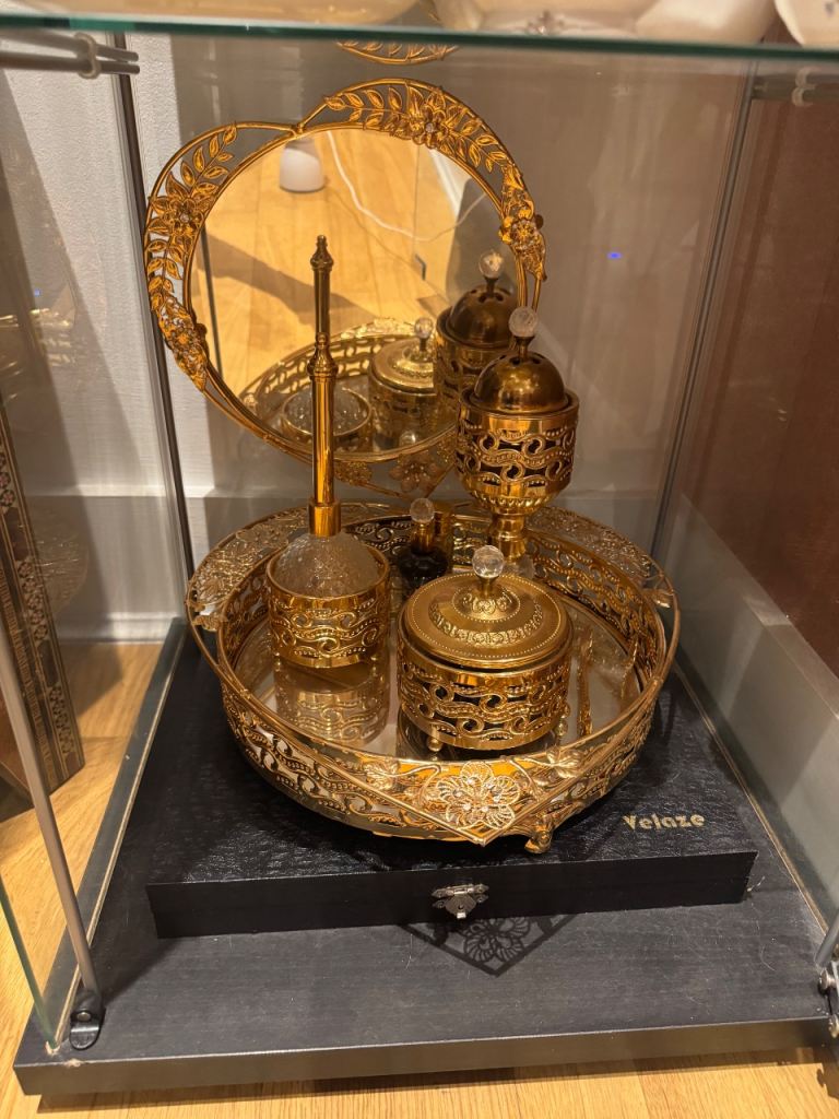 Metal glass Gold Arabic Incense Bakhoor Burner 