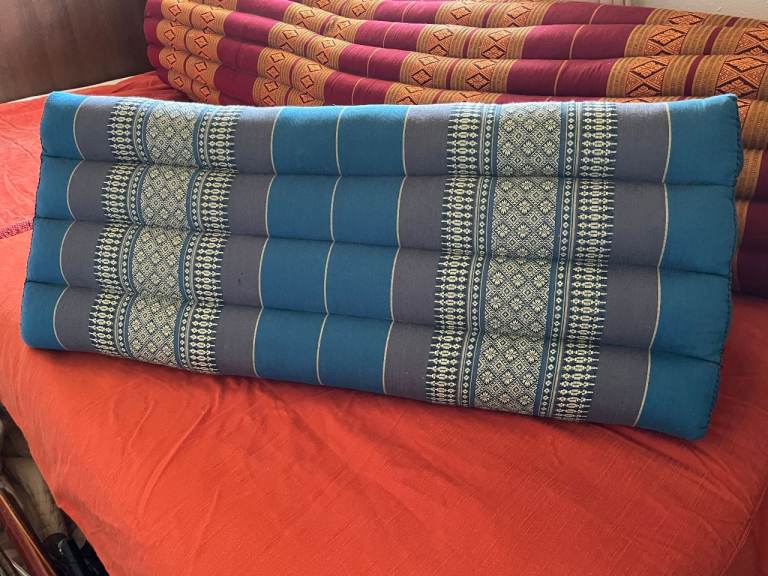 Extra Long 31" / Double Thai Kapok Triangle Back Cushion Blue Yoga