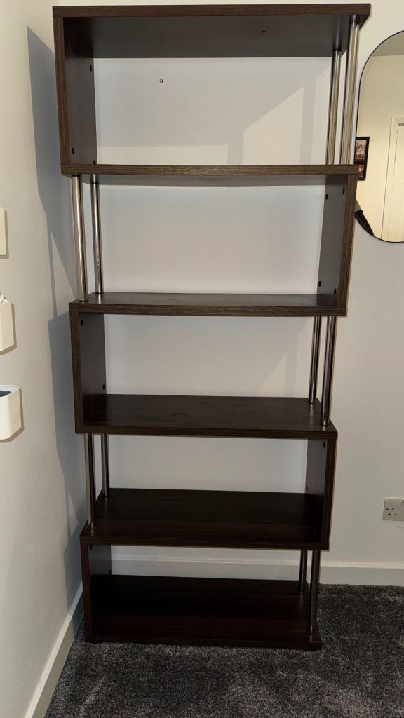 Set of 3 walnut/silver bookshelves 