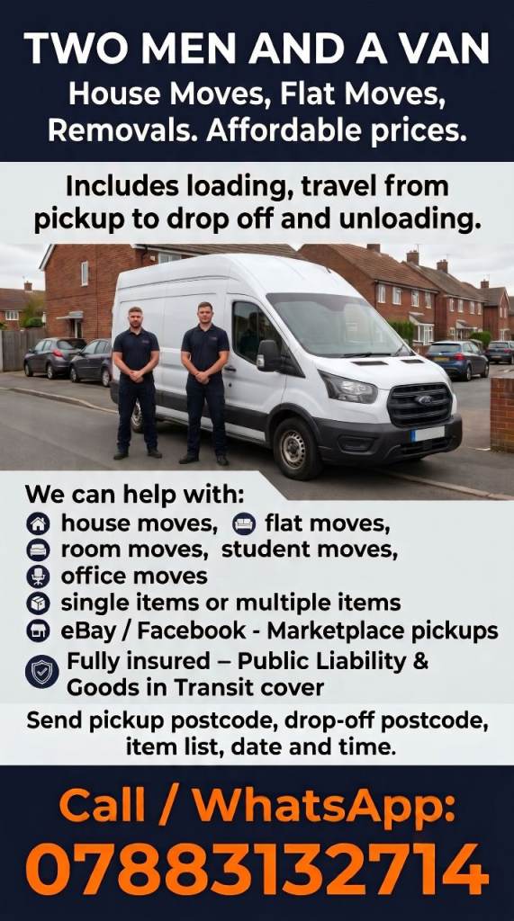 2 Men and a Van – Reliable Removals and Deliveries.