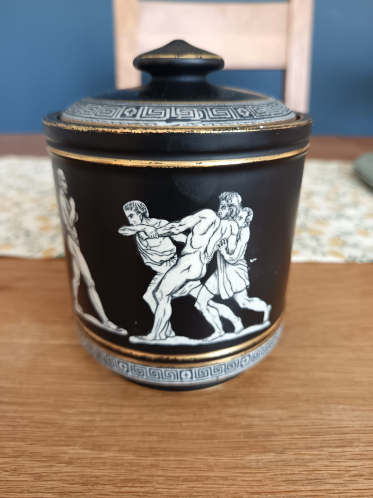 Antique F&R PRATT Old Greek Prattware c19th Pottery Lidded Preserve Tobacco Jar