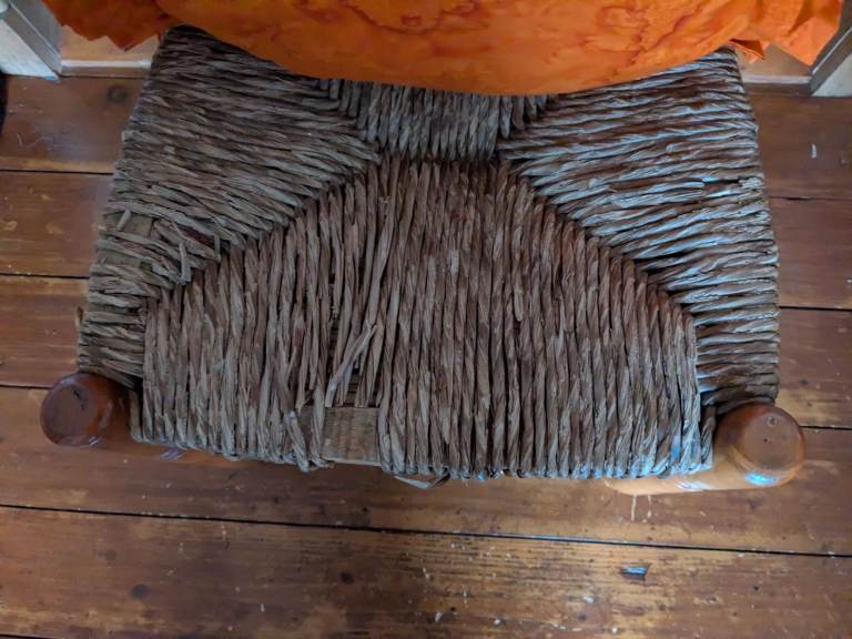 Vintage Woven Rattan Child's Wooden Chair 