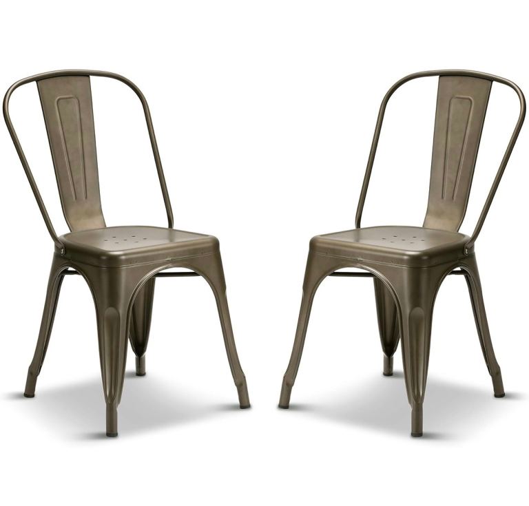 Pair of Metal Industrial Style Dining Chairs – Gun Metal Grey, As Good ...