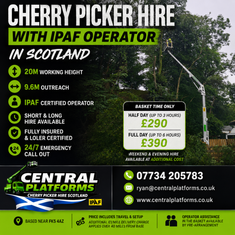 Cherry picker hire with operator Central Scotland 