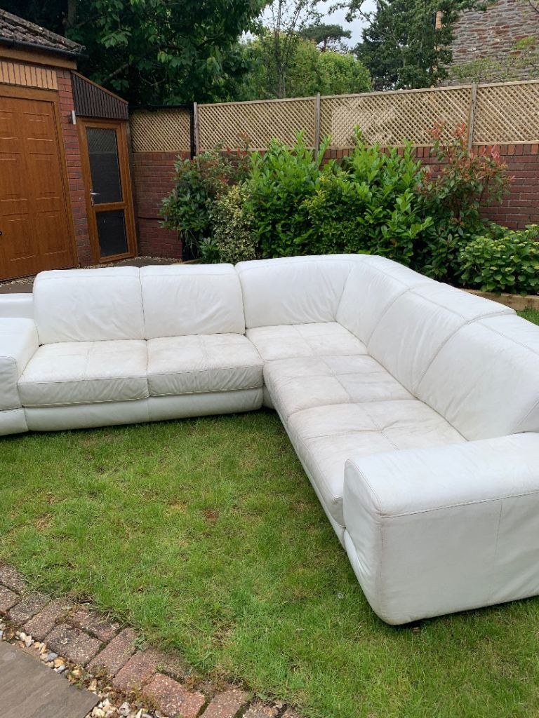 White leather corner sofa 