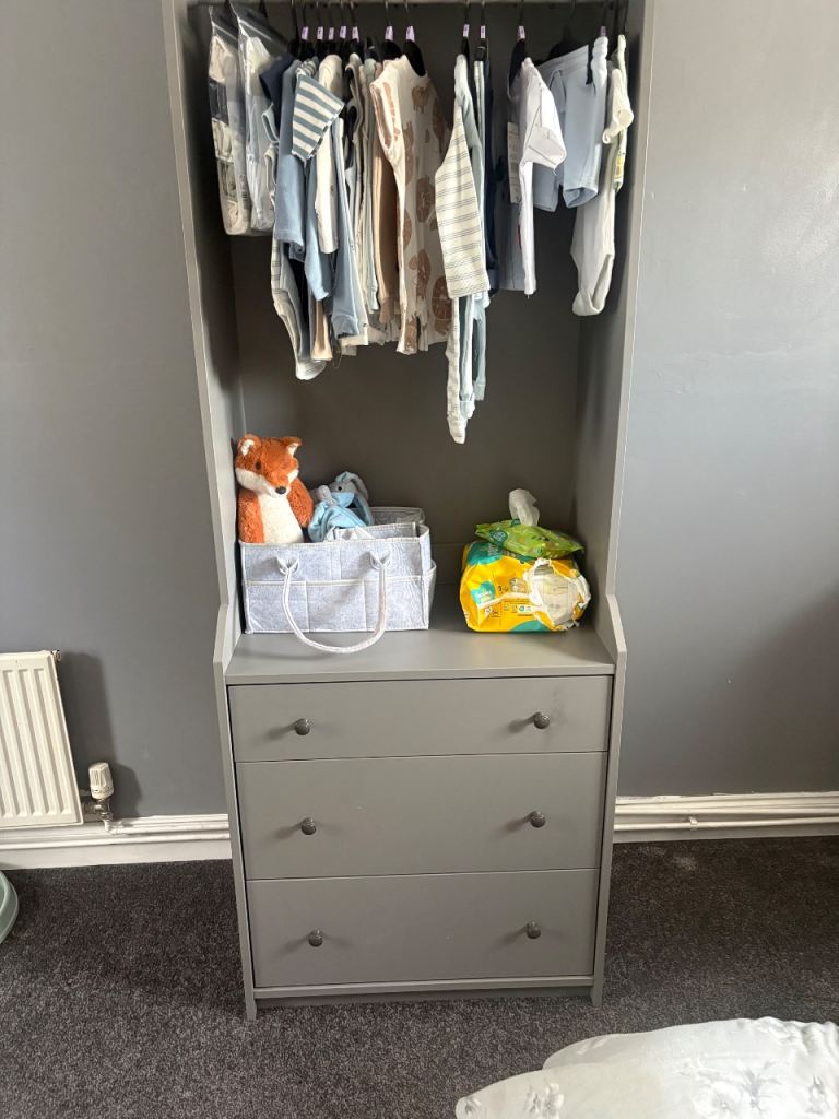 Grey ikea wardrobe 7 months old ready to go 