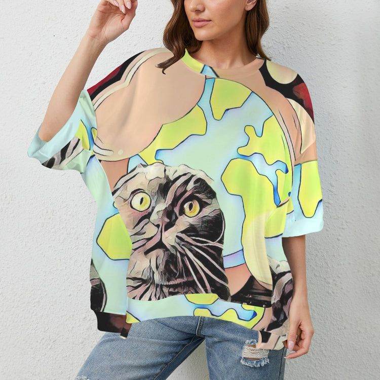 All sizes- Women's Oversized T-Shirt with Cat Print