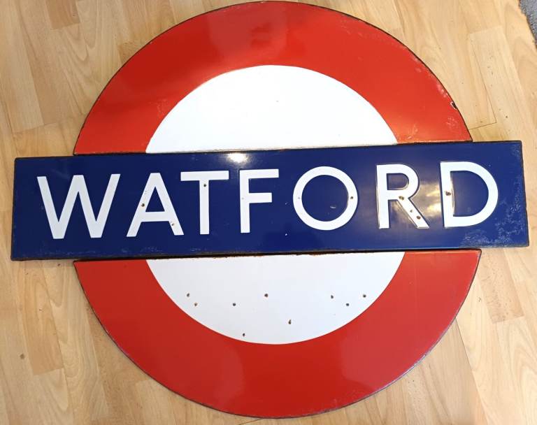 Genuine, full-size Roundel for WATFORD station (Metropolitan Line)