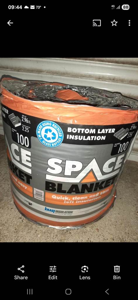 Space blanket loft insulation roll