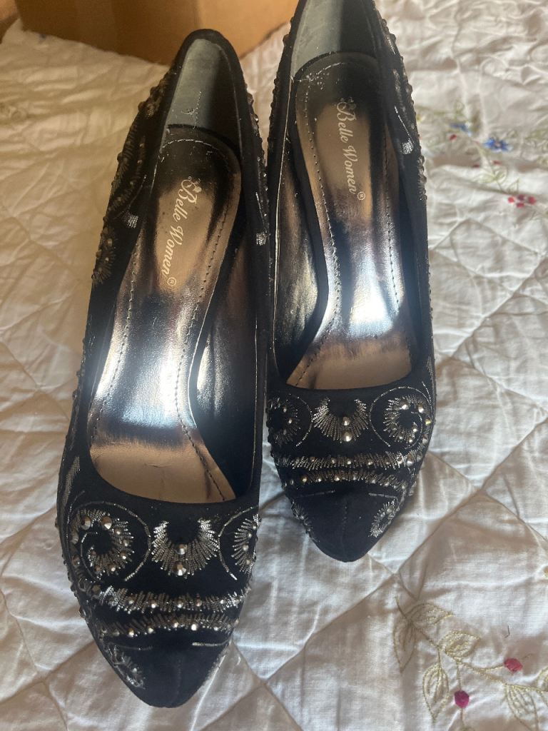 Bella Woman Black Beaded High Heels – Good Condition