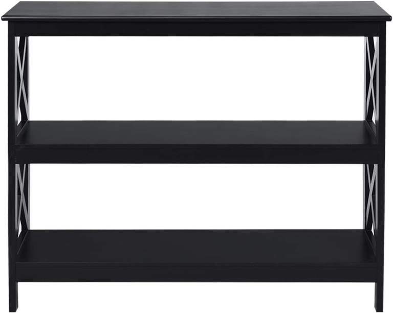 Black Console Table / Bookshelf with X-shaped Frame
