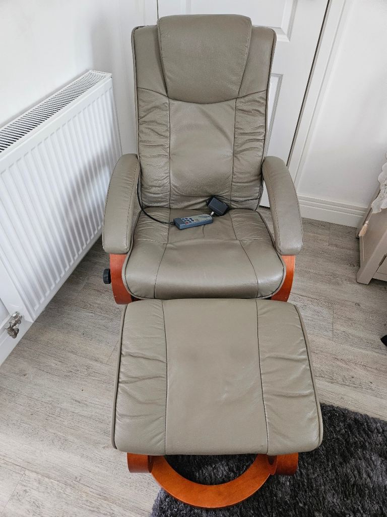 Stressless leather electric recliner massage chair with footstool
