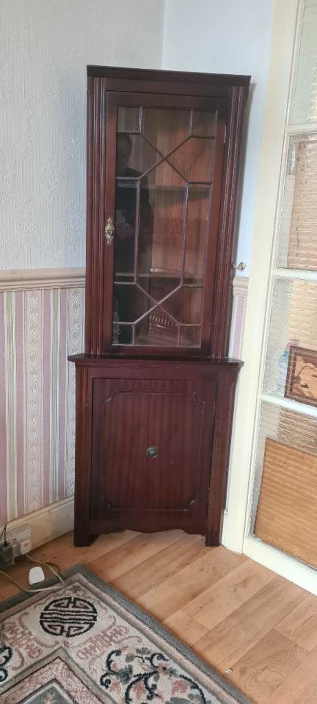 Mahogany Corner Display Cabinet – Glazed Top & Storage Base