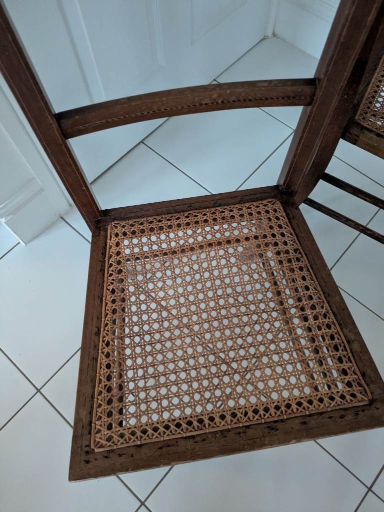 PAIR OF VINTAGE BEDROOM CHAIRS WOVEN SEATS