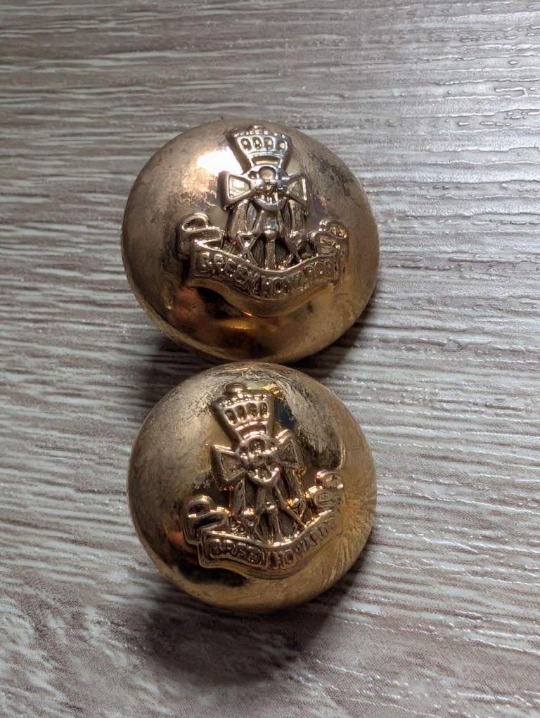 2 x Round Gold Domed Military Blazer Buttons - Green Howard Crested Insignia