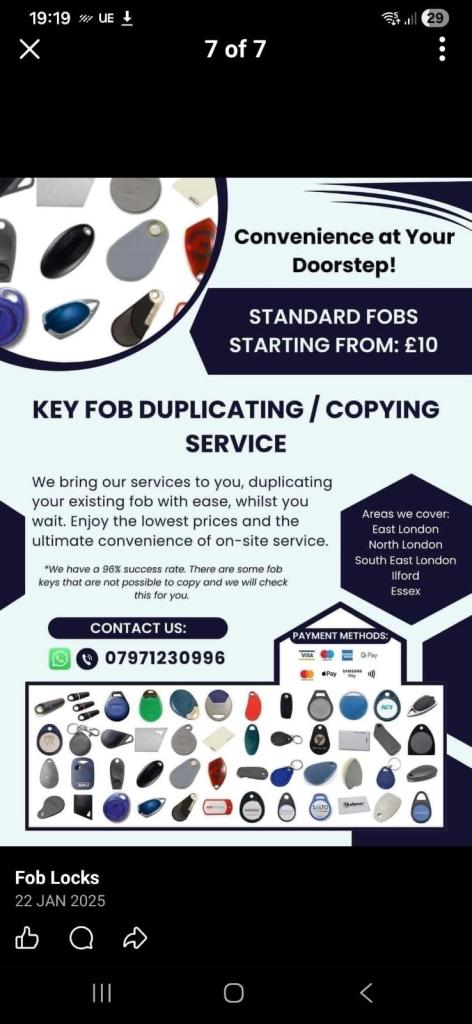 Key Fob Copying / Duplicating service - We come to you!