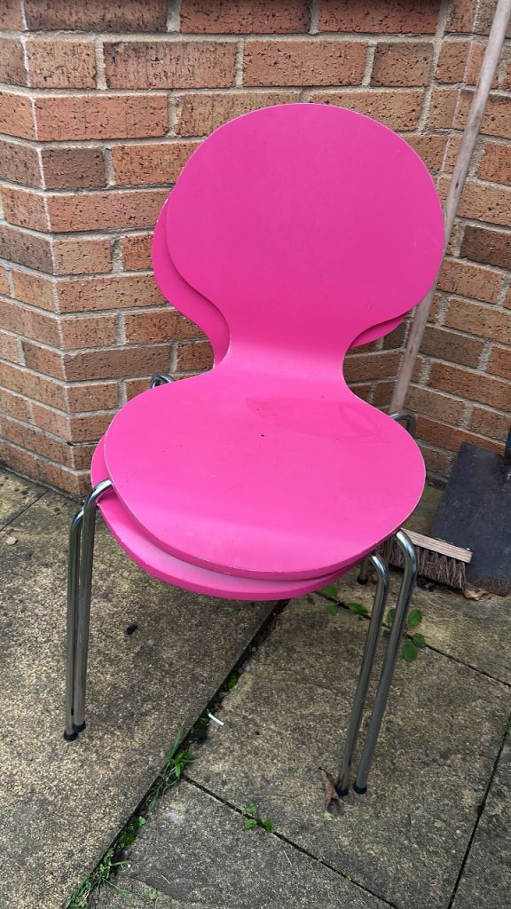2x Pink Plastic Stacking Chairs – Good Condition