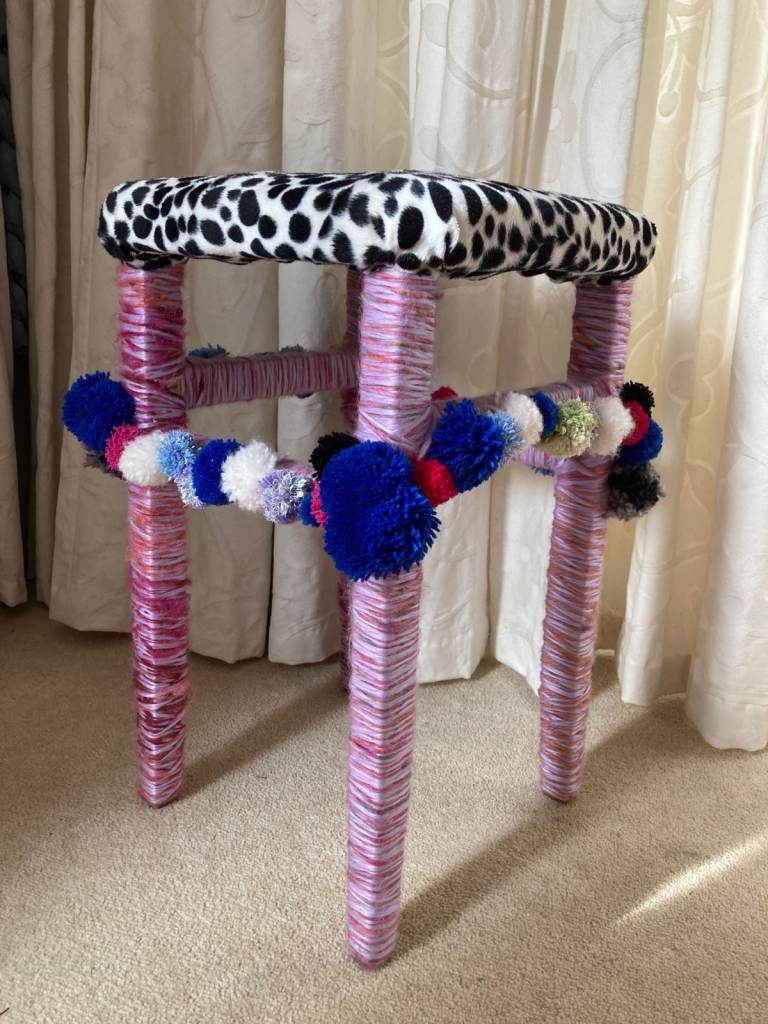 Colorful Yarn Bombed Stool New