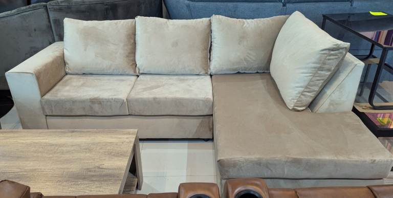 Brown Velvet Corner Sofa with Coffee table 