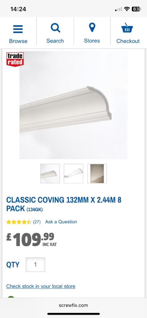 Screwfix Classic Coving 132MM X 2.44M