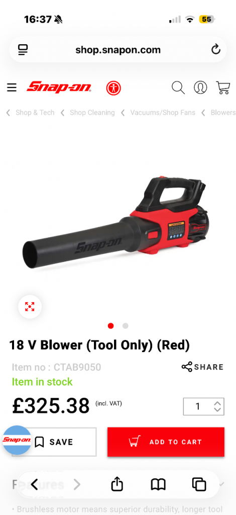 Snap on air blower 18V