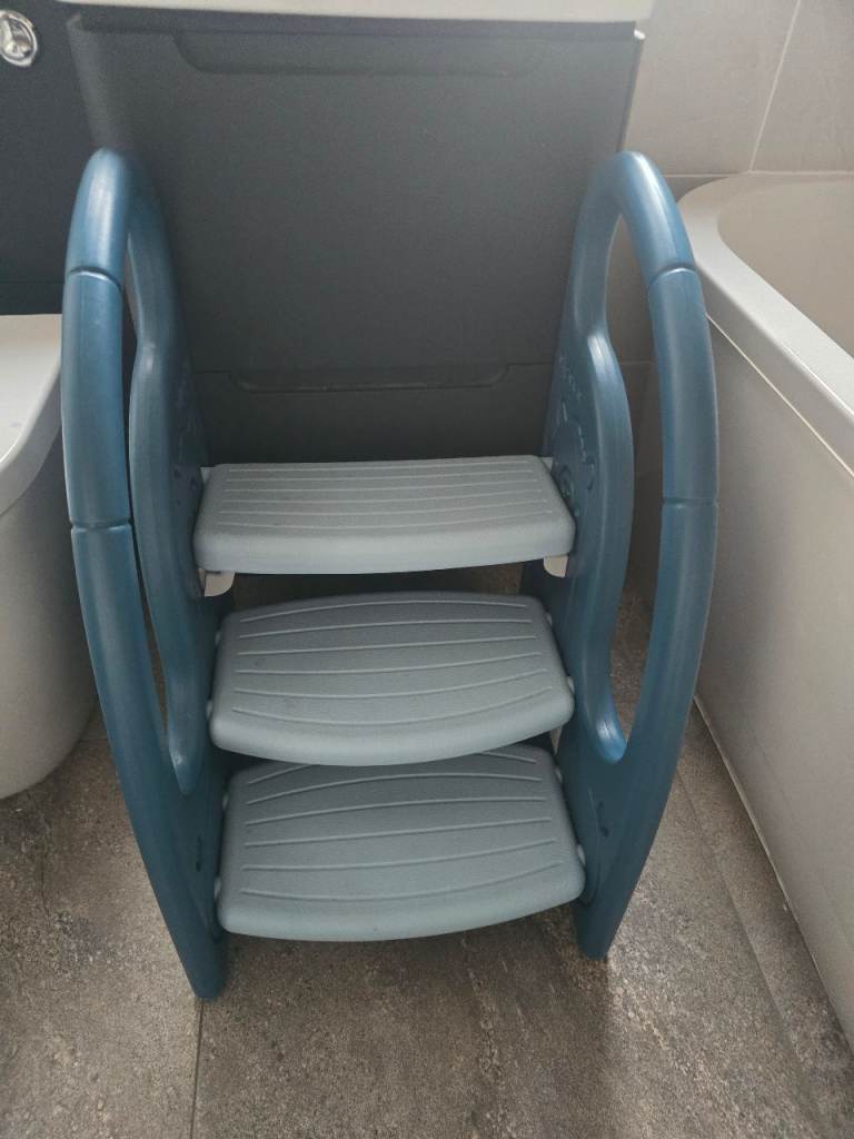 Kids' Plastic Step Stool with Handles – Blue, Good Condition