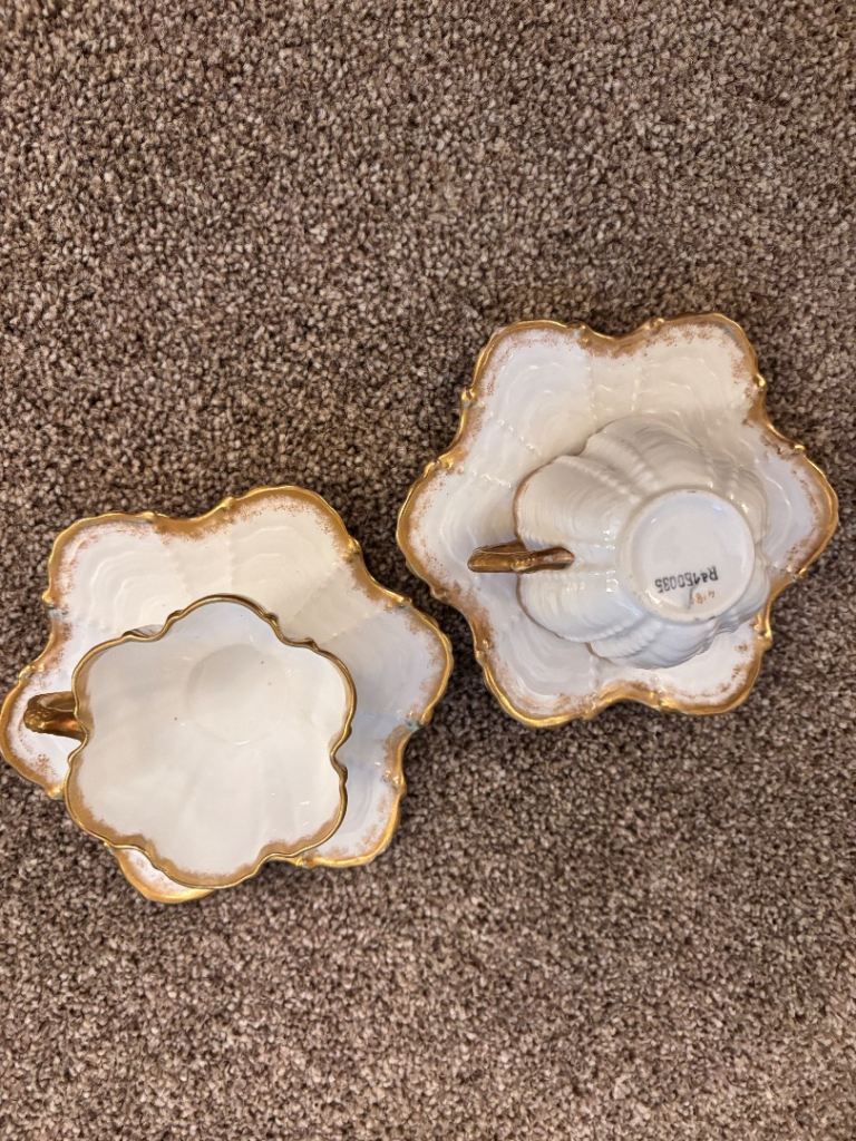 Rare 1890’s Pre-Shelley, Wireman  Foley White Gold Shell Cup And Saucer x 2
